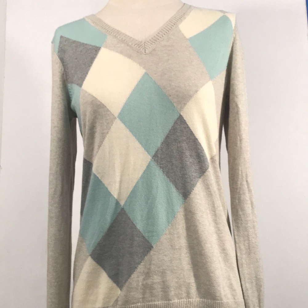 Van Heusen Lightweight Cotton Argyle V-Neck Pullover Sweater NWOT, Small